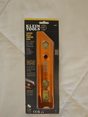 Klein Tools 9" Orange Lighted Billet Torpedo Level